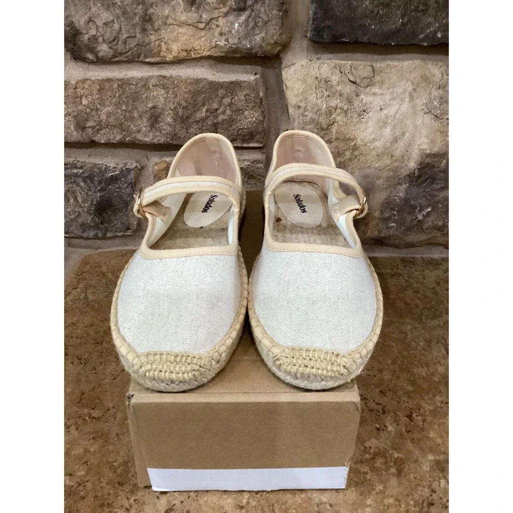 Soludos Mary Jane Espadrilles Natural Undyed Canvas Flats Size US 7-7.5 New